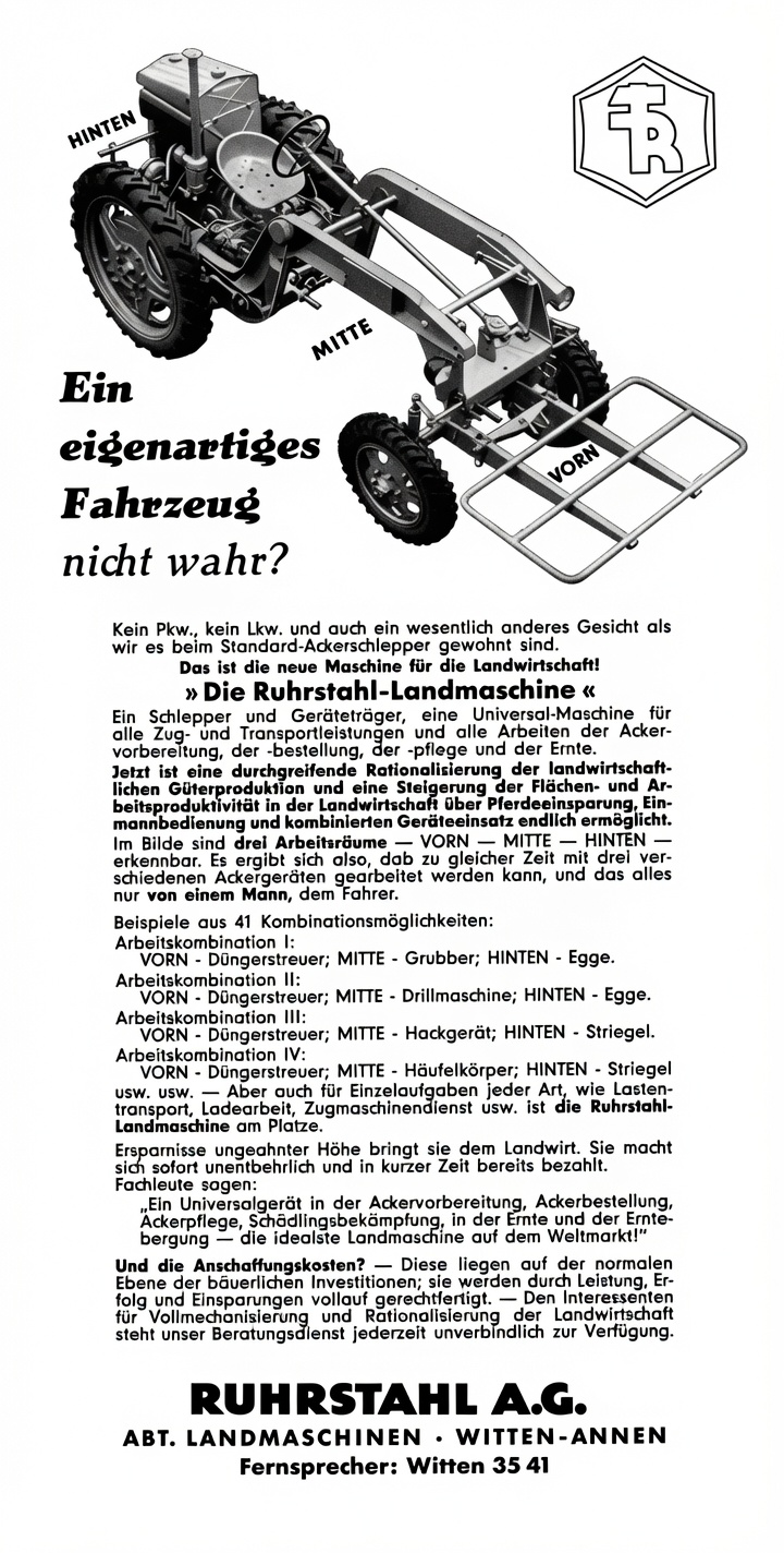 Ruhrstahl AG Landmaschine ad — Abt. Landmaschinen, Witten-Annen.