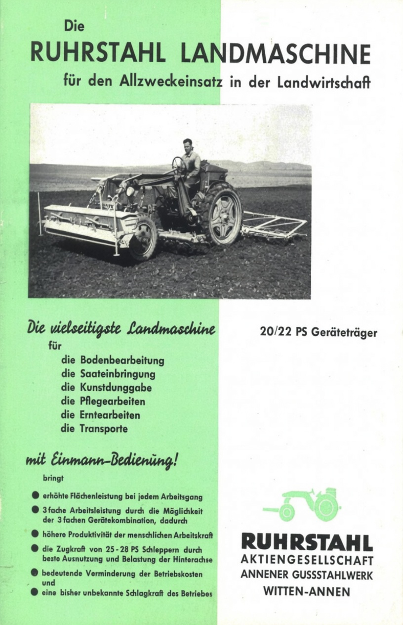 Ruhrstahl AG Landmaschine advertisement — 'Die vielseitigste Landmaschine für den Allzweckeinsatz'.