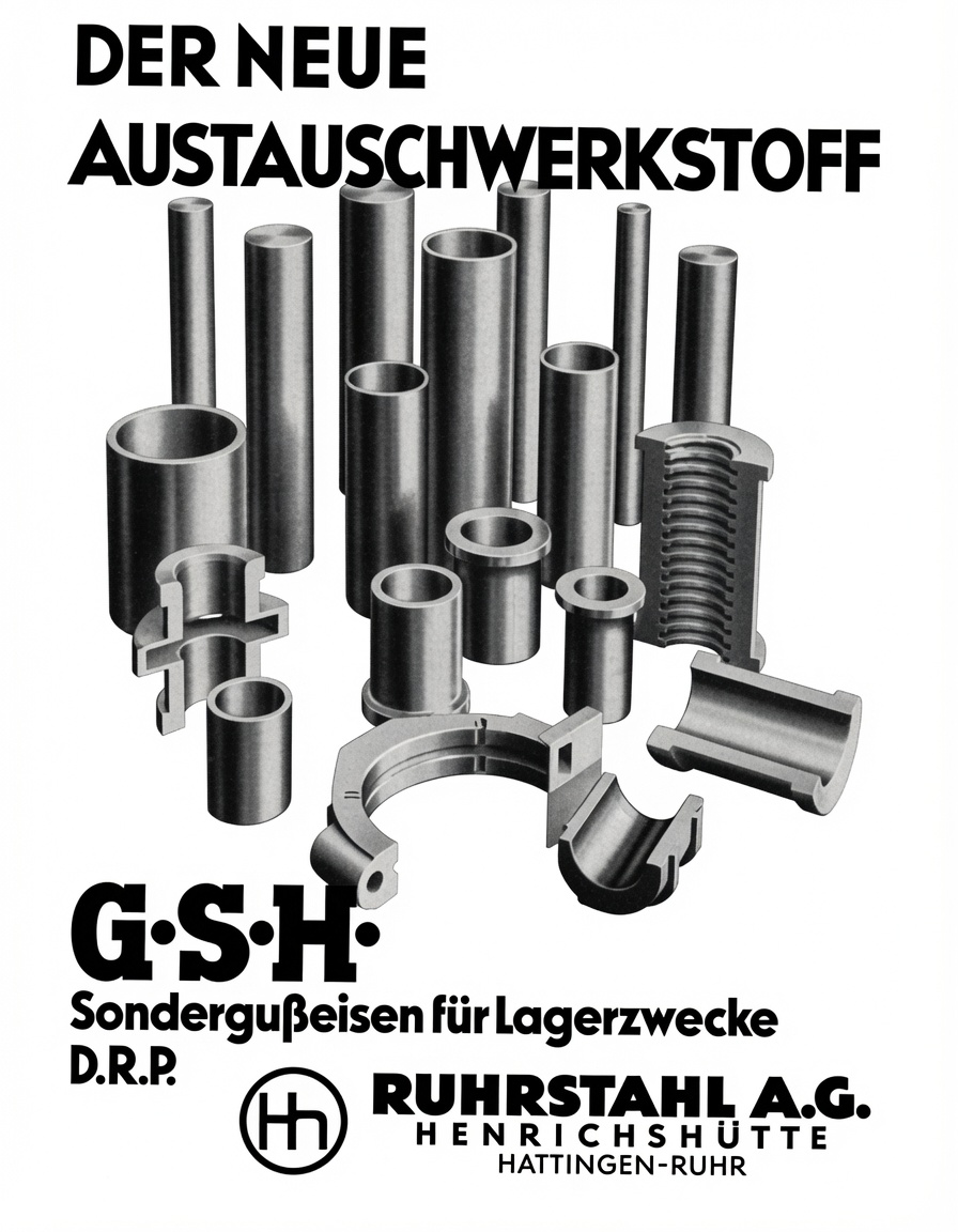 Ruhrstahl AG G.S.H. special cast iron for bearings ad — Henrichshütte.