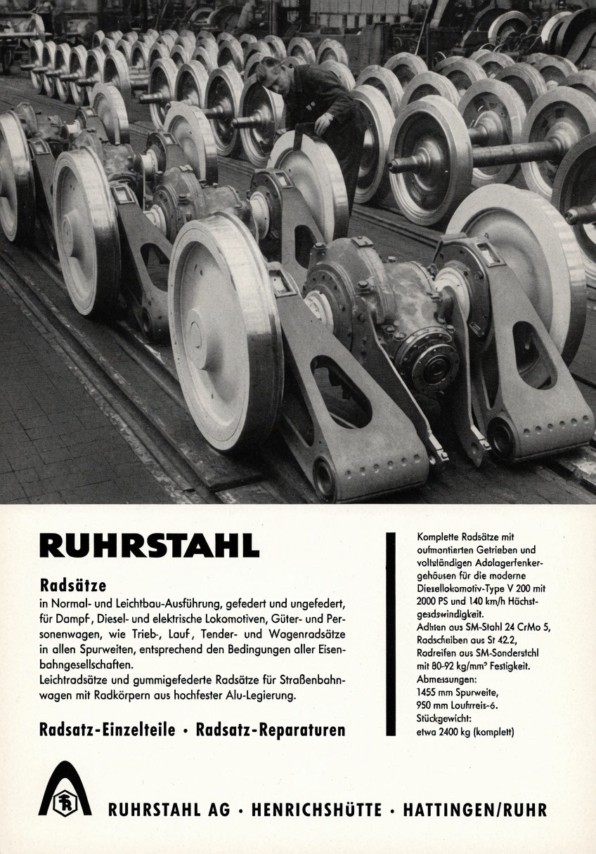 Ruhrstahl AG Radsätze advertisement — wheelsets for steam, diesel and electric locomotives.